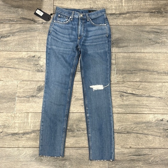 NEW • Rag & Bone • High Rise Ankle Skinny Jeans Pamela Distressed 25 Blue Frayed - Picture 2 of 5